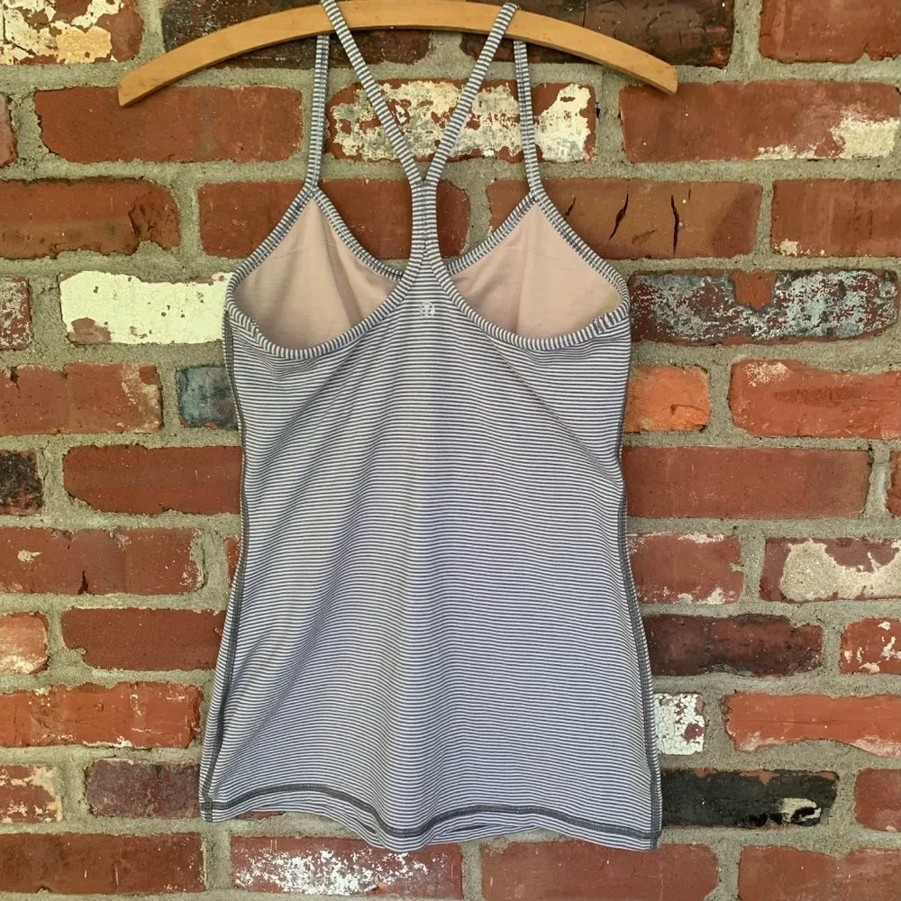 Lululemon Power Y Tank Grey & White Striped Stripe Size 6
